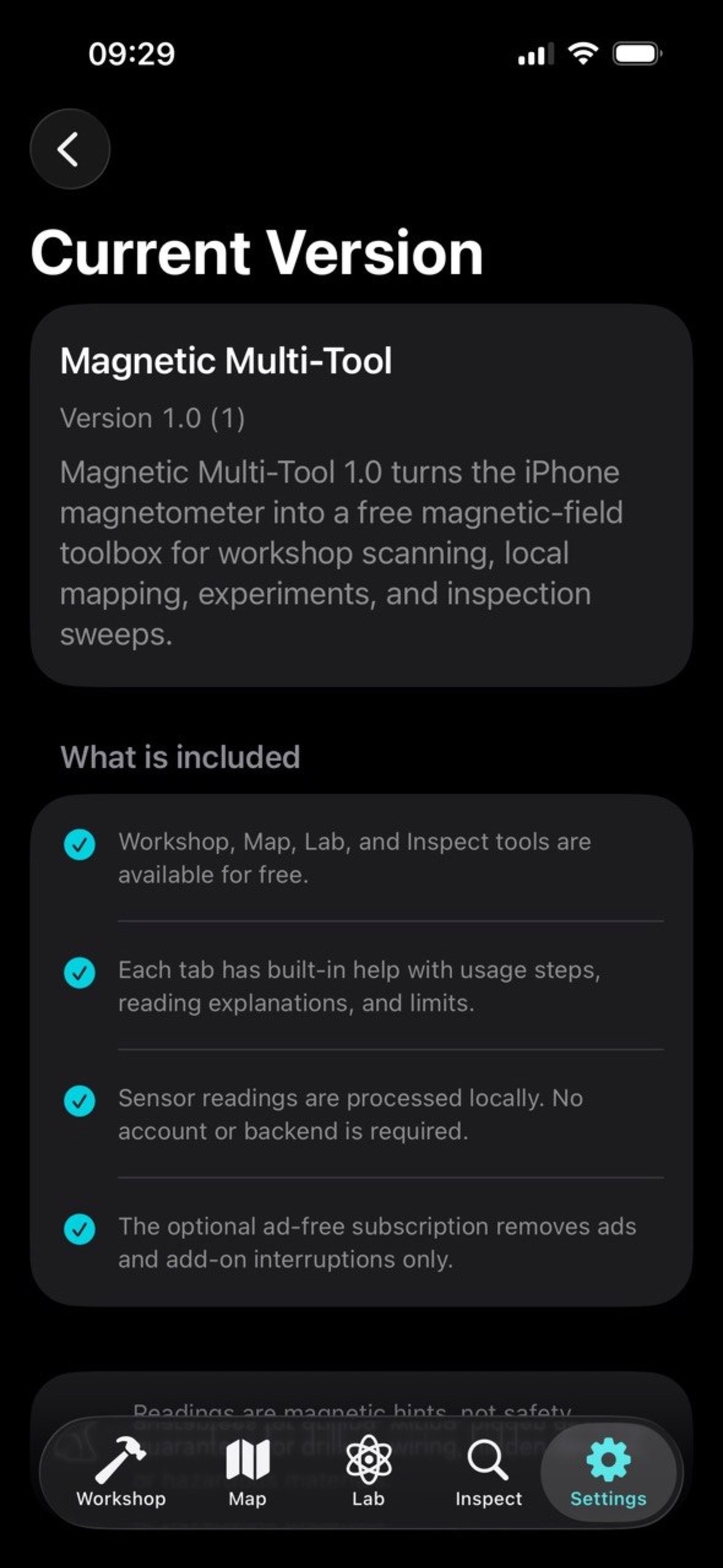 Magnetic Multi-Tool help and safety guidance screen.